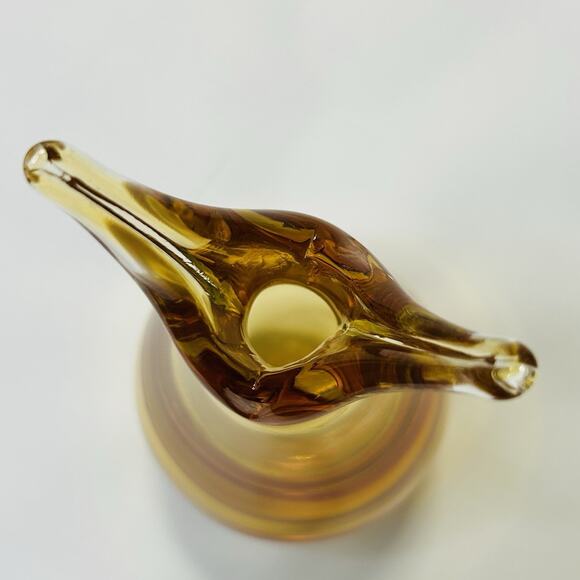 MURANO SOMMERSO AMBER YELLOW ART GLASS FISH TAIL VASE 9” Venice Italy Bubbles - Picture 5 of 8